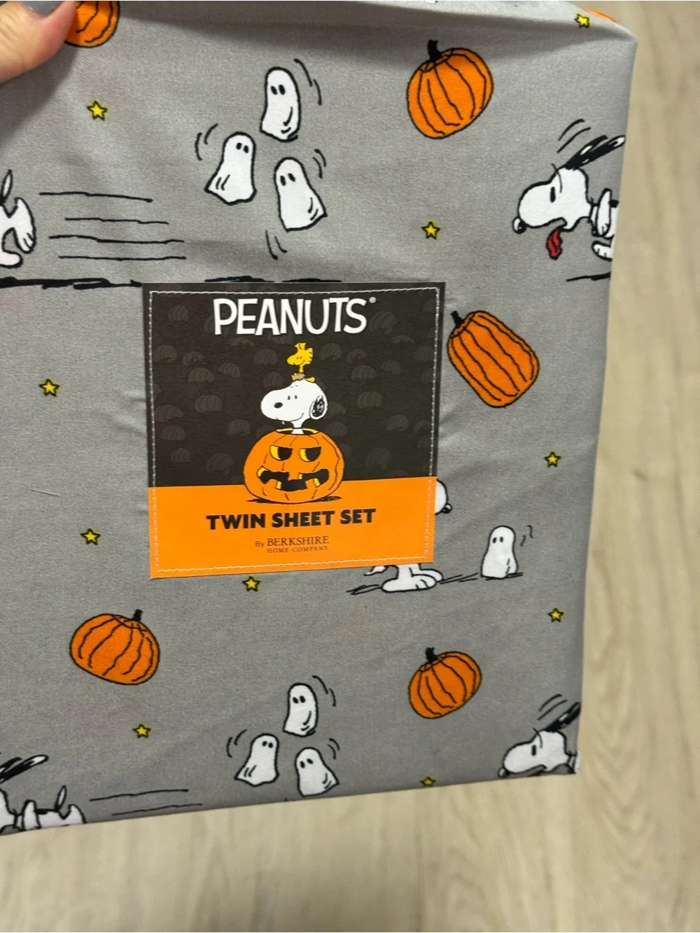 Peanuts Kids Halloween Twin Sheet Set - Gray & Orange